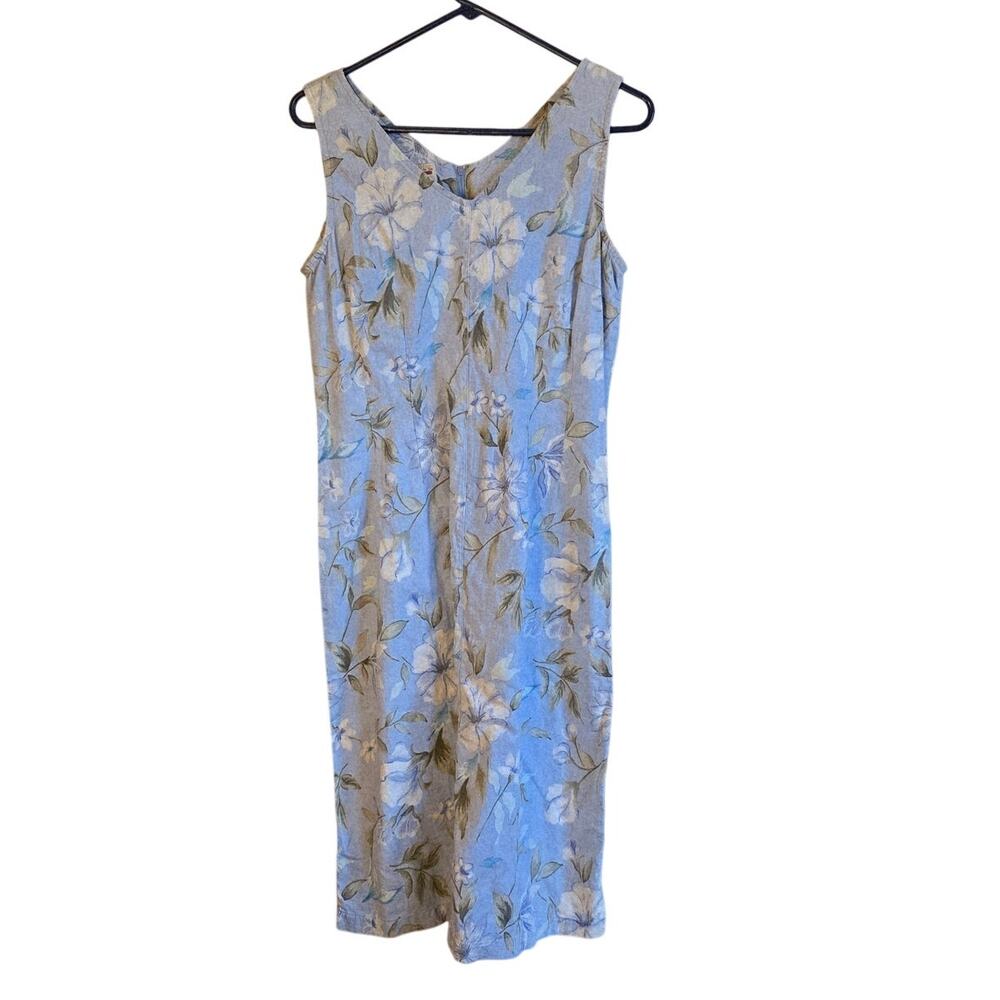 expressions vintage 90's linen blend floral midi dress size 10
